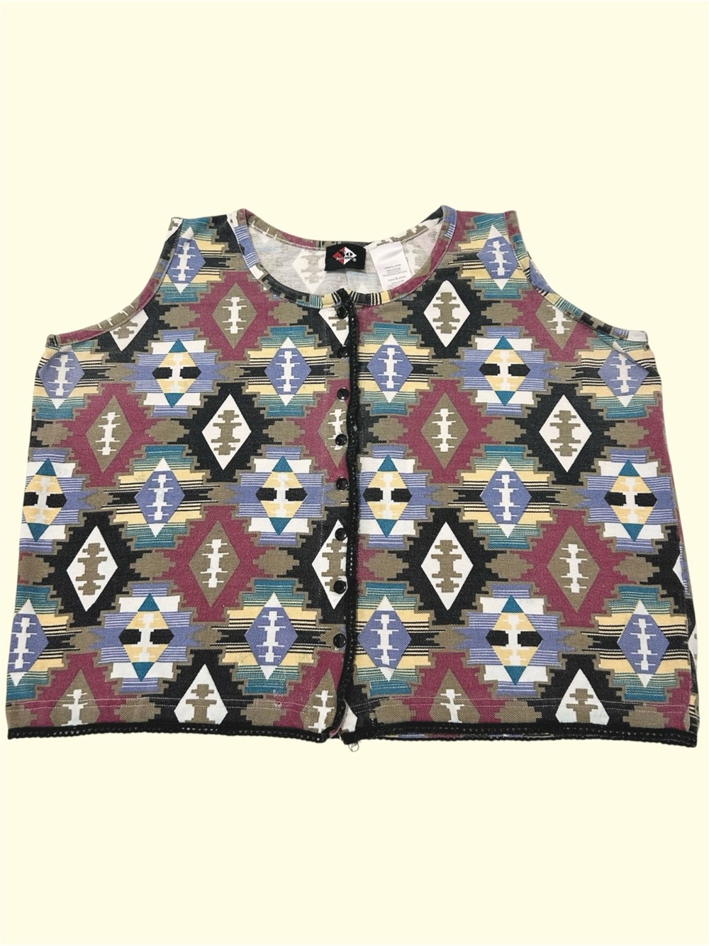 Vintage 90s Y2K No Boundaries Cropped Button Down Aztec AOP Tank Top Large